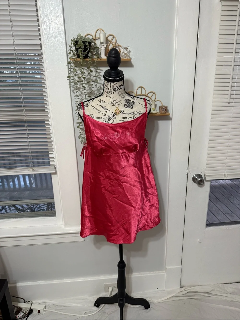 Hot Pink Satin Chemise with Adjustable Straps